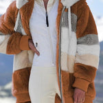 Women’s Cozy Plush Multicolor Hooded Jacket – Loose Fit, Soft & Stylish Winter Wear