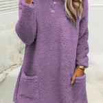 Cozy Women’s Fleece Pullover Sweater – Winter Warm Long Sleeve Plush Top with Pockets for Casual Comfort
