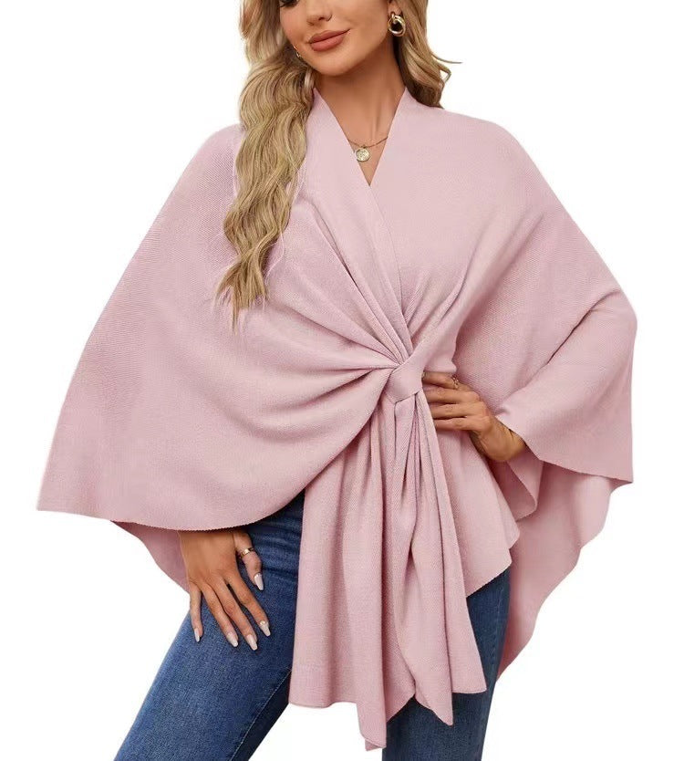 Loose V-Neck Shawl Cape Jacket – Cotton Batwing Sleeve Cardigan for Women, Casual Commuting Style, Multiple Colors