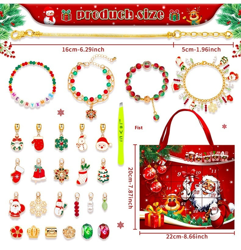 Festive Golden Christmas DIY Bracelet for Kids – Santa, Snowman & Holiday Charm Jewelry