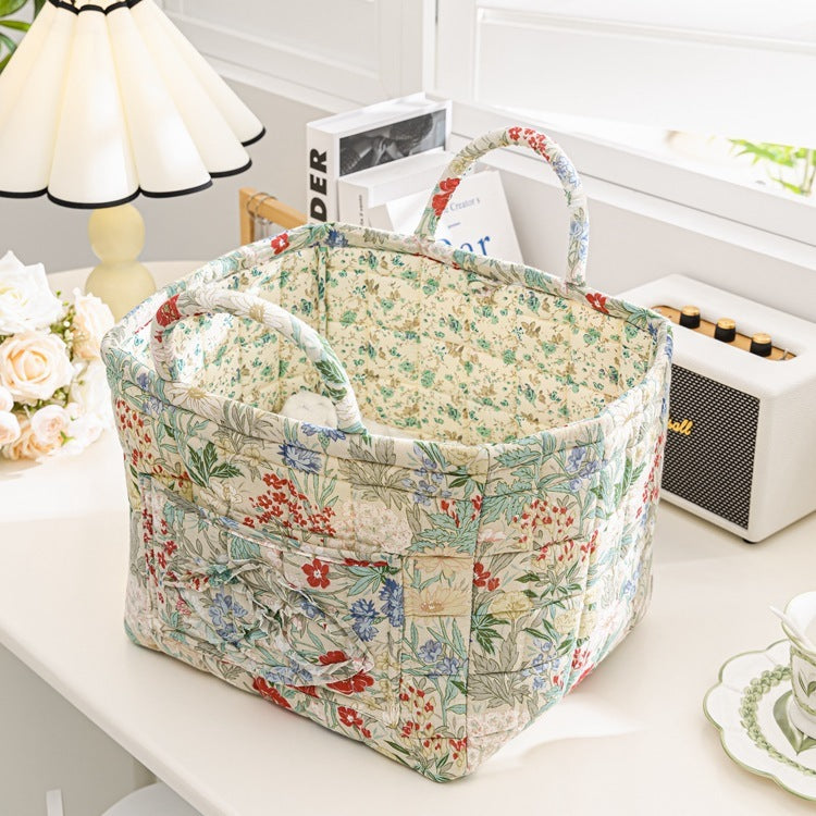 Stylish Floral Cotton Storage Basket – Pastoral Organizer for Home, Bedroom & Living Room