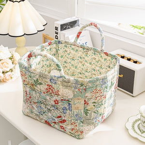 Stylish Floral Cotton Storage Basket – Pastoral Organizer for Home, Bedroom & Living Room