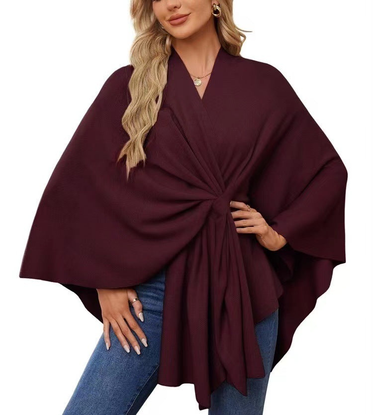 Loose V-Neck Shawl Cape Jacket – Cotton Batwing Sleeve Cardigan for Women, Casual Commuting Style, Multiple Colors