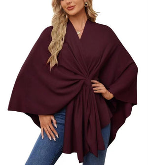 Loose V-Neck Shawl Cape Jacket – Cotton Batwing Sleeve Cardigan for Women, Casual Commuting Style, Multiple Colors