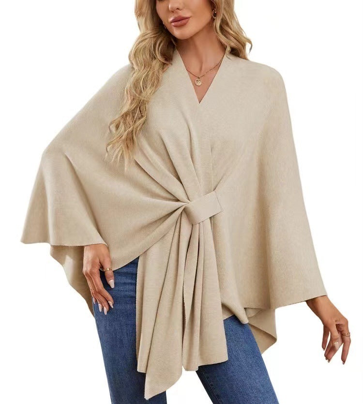 Loose V-Neck Shawl Cape Jacket – Cotton Batwing Sleeve Cardigan for Women, Casual Commuting Style, Multiple Colors