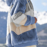 Women’s Cozy Plush Multicolor Hooded Jacket – Loose Fit, Soft & Stylish Winter Wear