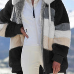 Women’s Cozy Plush Multicolor Hooded Jacket – Loose Fit, Soft & Stylish Winter Wear