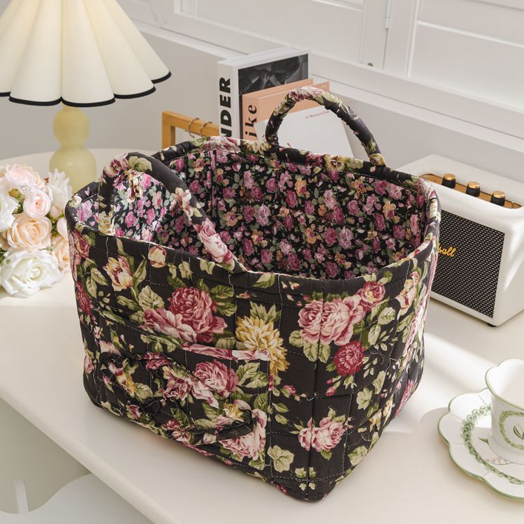 Stylish Floral Cotton Storage Basket – Pastoral Organizer for Home, Bedroom & Living Room