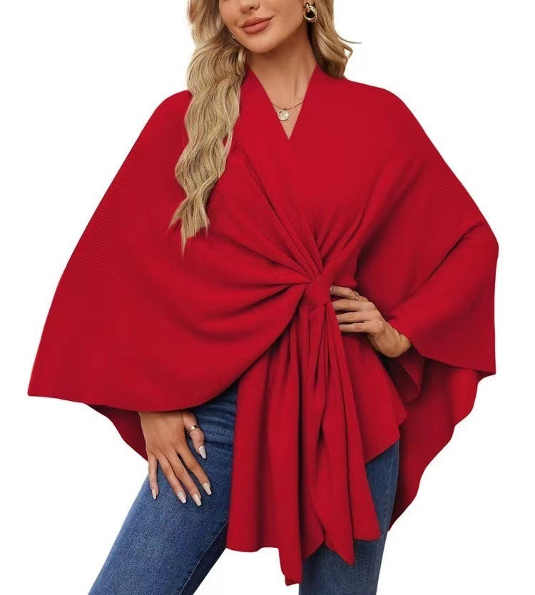Loose V-Neck Shawl Cape Jacket – Cotton Batwing Sleeve Cardigan for Women, Casual Commuting Style, Multiple Colors