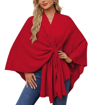 Loose V-Neck Shawl Cape Jacket – Cotton Batwing Sleeve Cardigan for Women, Casual Commuting Style, Multiple Colors