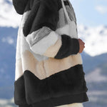 Women’s Cozy Plush Multicolor Hooded Jacket – Loose Fit, Soft & Stylish Winter Wear