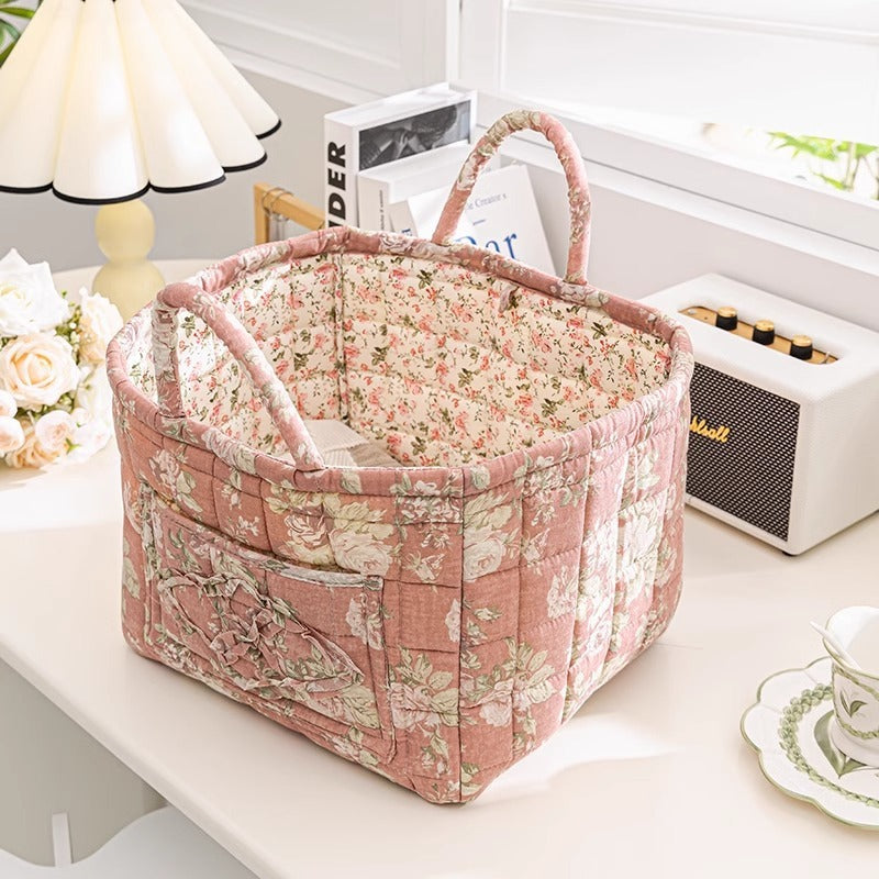 Stylish Floral Cotton Storage Basket – Pastoral Organizer for Home, Bedroom & Living Room