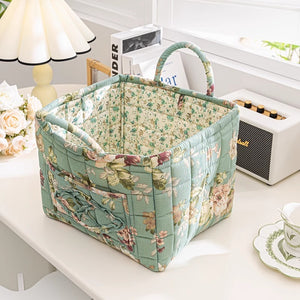 Stylish Floral Cotton Storage Basket – Pastoral Organizer for Home, Bedroom & Living Room
