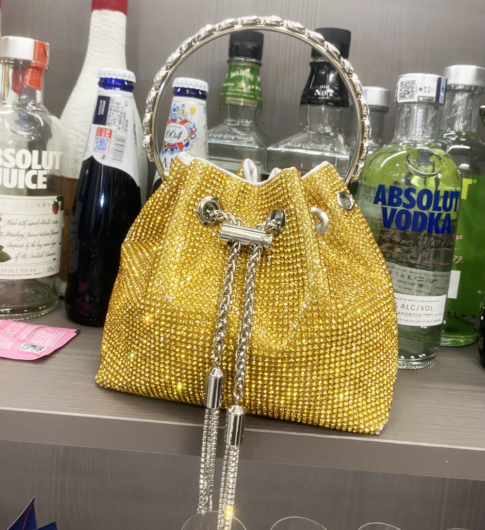 European & American Shiny Diamond Handbag – Elegant Metallic Evening Purse for Women, Party & Special Occasions