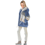 Women’s Cozy Plush Multicolor Hooded Jacket – Loose Fit, Soft & Stylish Winter Wear