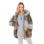 Women’s Cozy Plush Multicolor Hooded Jacket – Loose Fit, Soft & Stylish Winter Wear