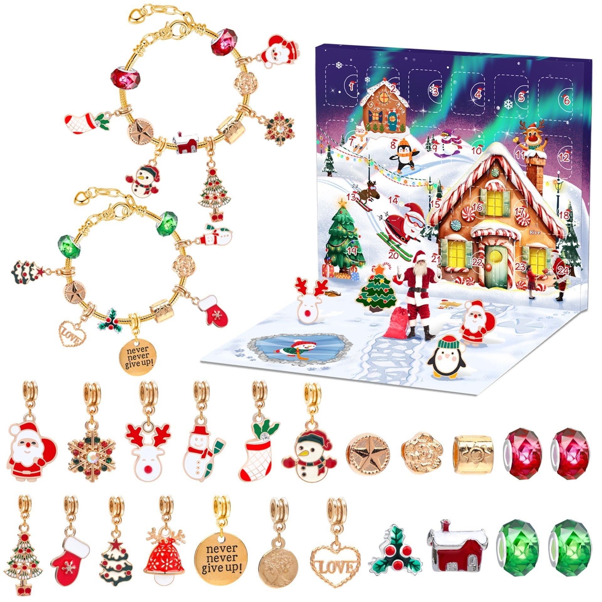 Festive Golden Christmas DIY Bracelet for Kids – Santa, Snowman & Holiday Charm Jewelry