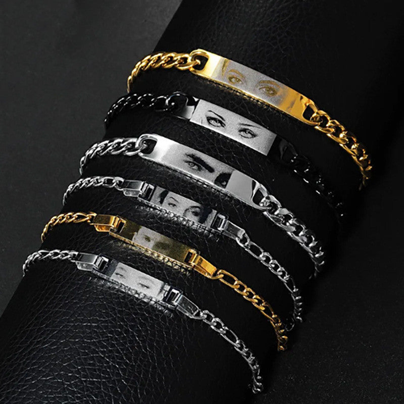 Unique Laser Engraved Eye Bracelet – Japanese Style Stainless Steel Jewelry for Couples