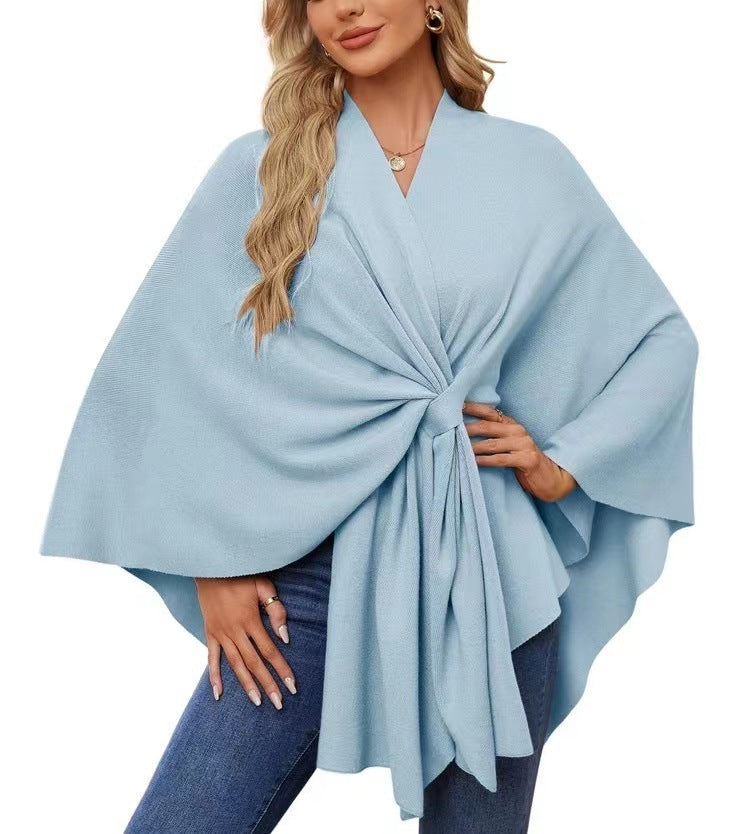 Loose V-Neck Shawl Cape Jacket – Cotton Batwing Sleeve Cardigan for Women, Casual Commuting Style, Multiple Colors