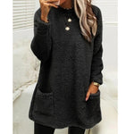 Cozy Women’s Fleece Pullover Sweater – Winter Warm Long Sleeve Plush Top with Pockets for Casual Comfort