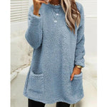 Cozy Women’s Fleece Pullover Sweater – Winter Warm Long Sleeve Plush Top with Pockets for Casual Comfort