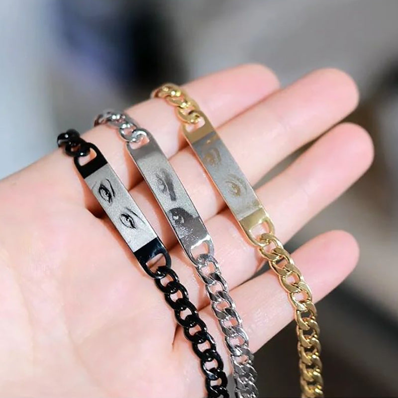 Unique Laser Engraved Eye Bracelet – Japanese Style Stainless Steel Jewelry for Couples