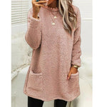 Cozy Women’s Fleece Pullover Sweater – Winter Warm Long Sleeve Plush Top with Pockets for Casual Comfort