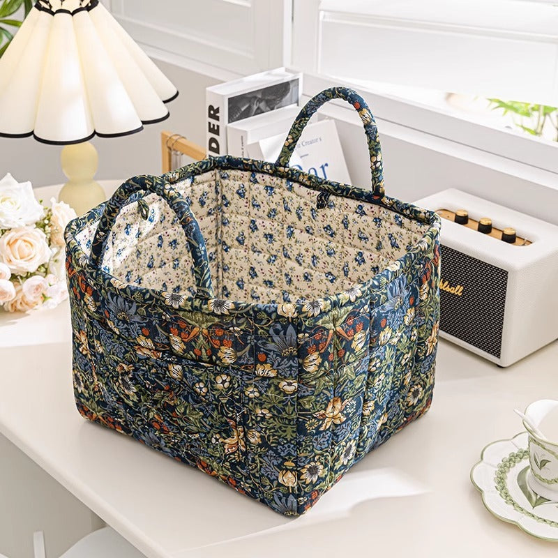 Stylish Floral Cotton Storage Basket – Pastoral Organizer for Home, Bedroom & Living Room