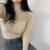 Half Turtleneck Knitted Sweater for Women – Warm Long Sleeve Slim Fit Pullover in Apricot, Black & Tawny