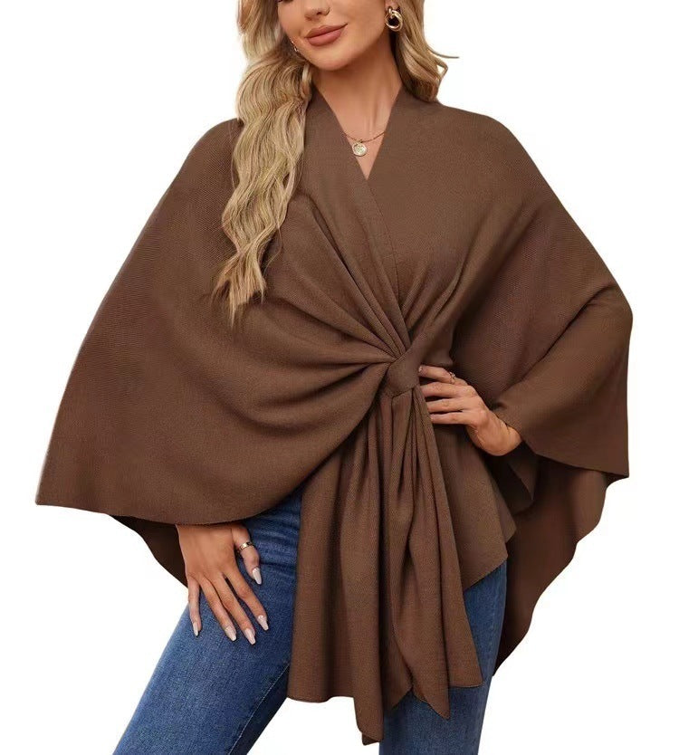 Loose V-Neck Shawl Cape Jacket – Cotton Batwing Sleeve Cardigan for Women, Casual Commuting Style, Multiple Colors
