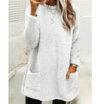 Cozy Women’s Fleece Pullover Sweater – Winter Warm Long Sleeve Plush Top with Pockets for Casual Comfort