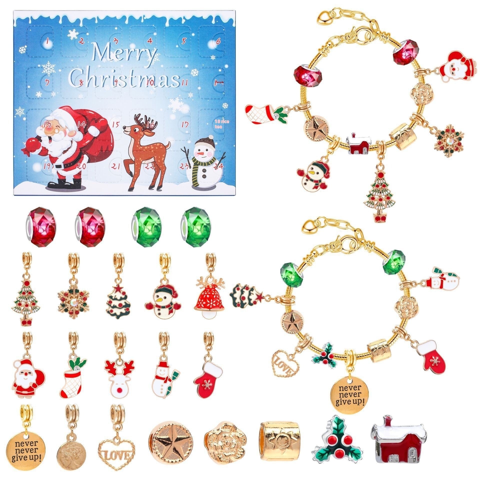 Festive Golden Christmas DIY Bracelet for Kids – Santa, Snowman & Holiday Charm Jewelry