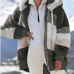 Women’s Cozy Plush Multicolor Hooded Jacket – Loose Fit, Soft & Stylish Winter Wear
