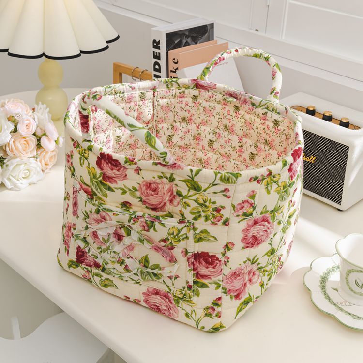Stylish Floral Cotton Storage Basket – Pastoral Organizer for Home, Bedroom & Living Room