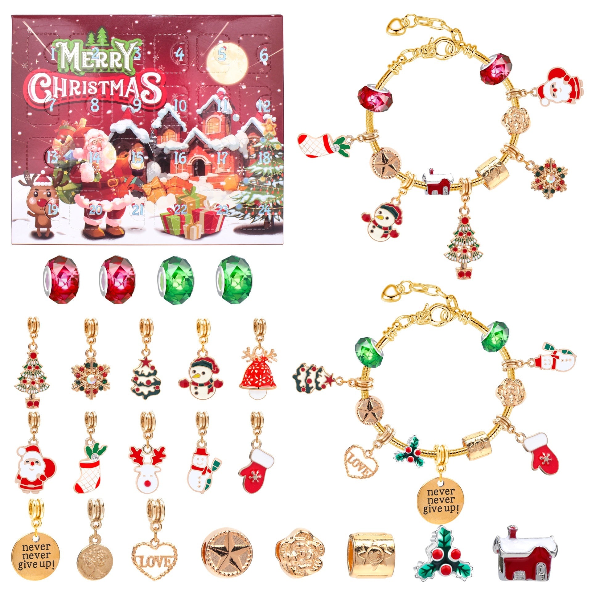 Festive Golden Christmas DIY Bracelet for Kids – Santa, Snowman & Holiday Charm Jewelry
