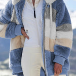 Women’s Cozy Plush Multicolor Hooded Jacket – Loose Fit, Soft & Stylish Winter Wear