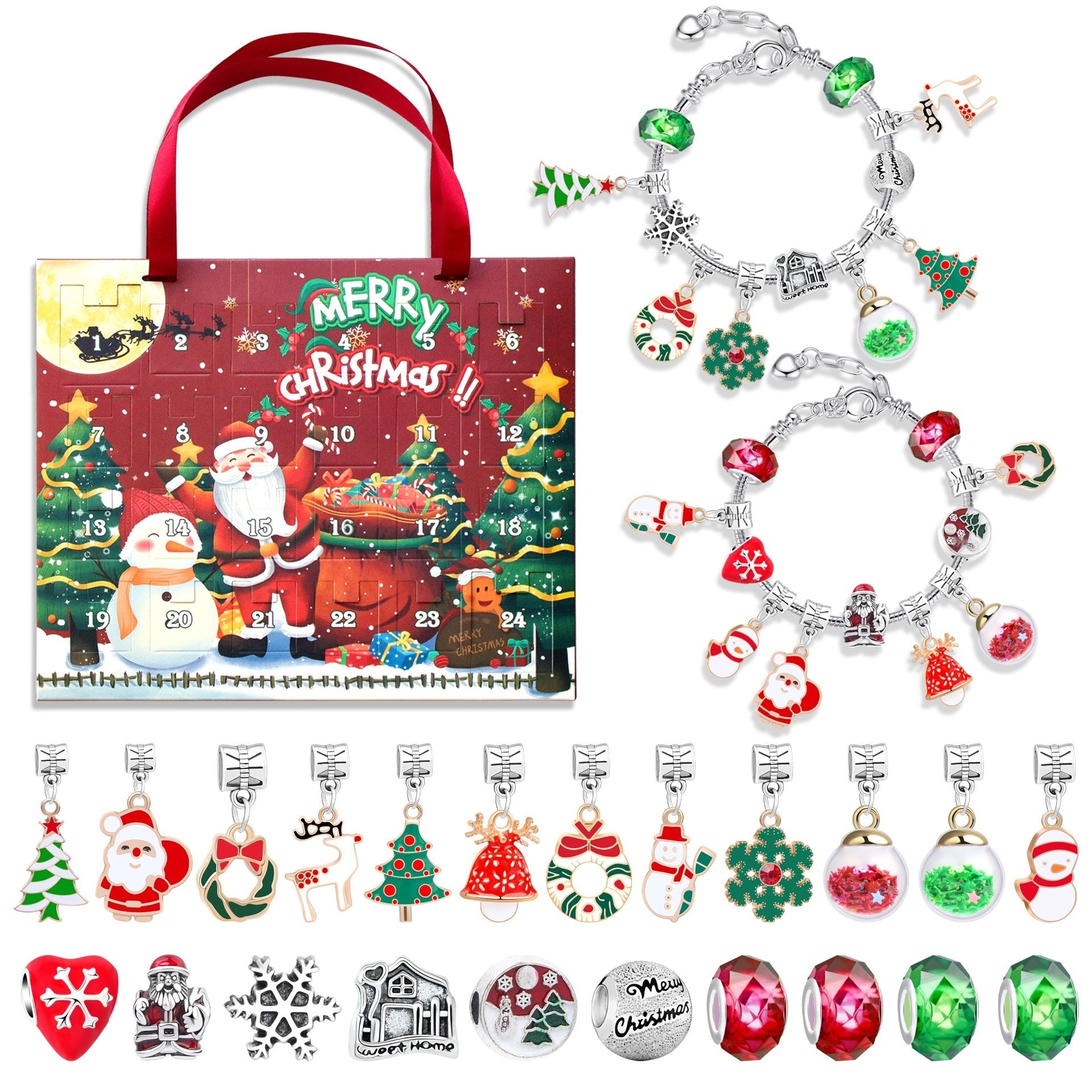 Festive Golden Christmas DIY Bracelet for Kids – Santa, Snowman & Holiday Charm Jewelry