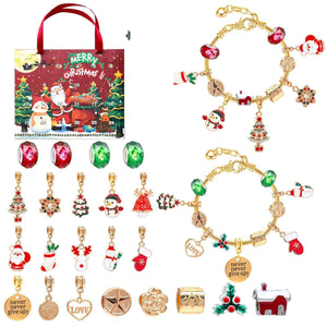 Festive Golden Christmas DIY Bracelet for Kids – Santa, Snowman & Holiday Charm Jewelry