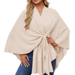 Loose V-Neck Shawl Cape Jacket – Cotton Batwing Sleeve Cardigan for Women, Casual Commuting Style, Multiple Colors