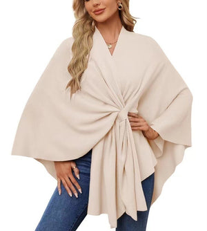 Loose V-Neck Shawl Cape Jacket – Cotton Batwing Sleeve Cardigan for Women, Casual Commuting Style, Multiple Colors