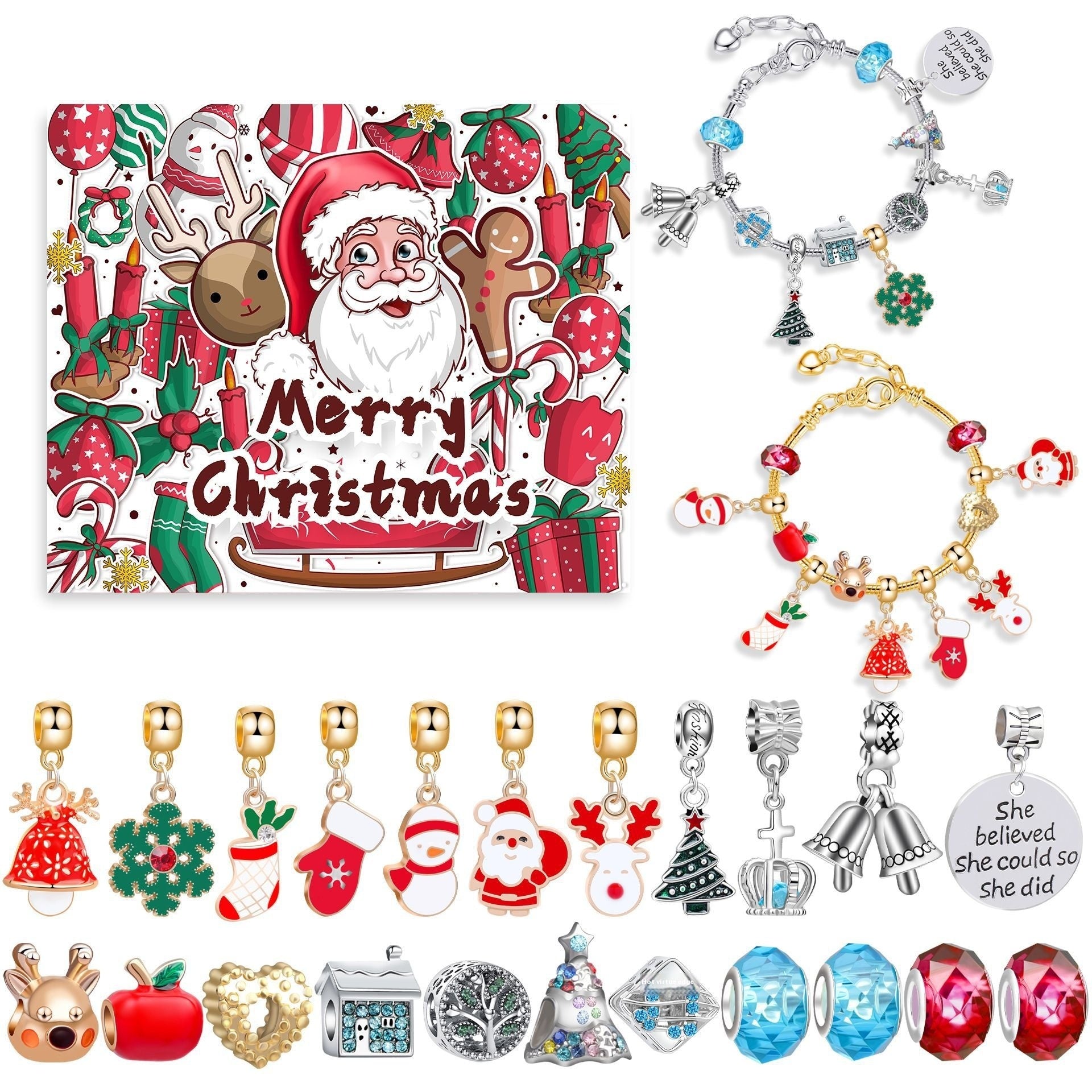 Festive Golden Christmas DIY Bracelet for Kids – Santa, Snowman & Holiday Charm Jewelry