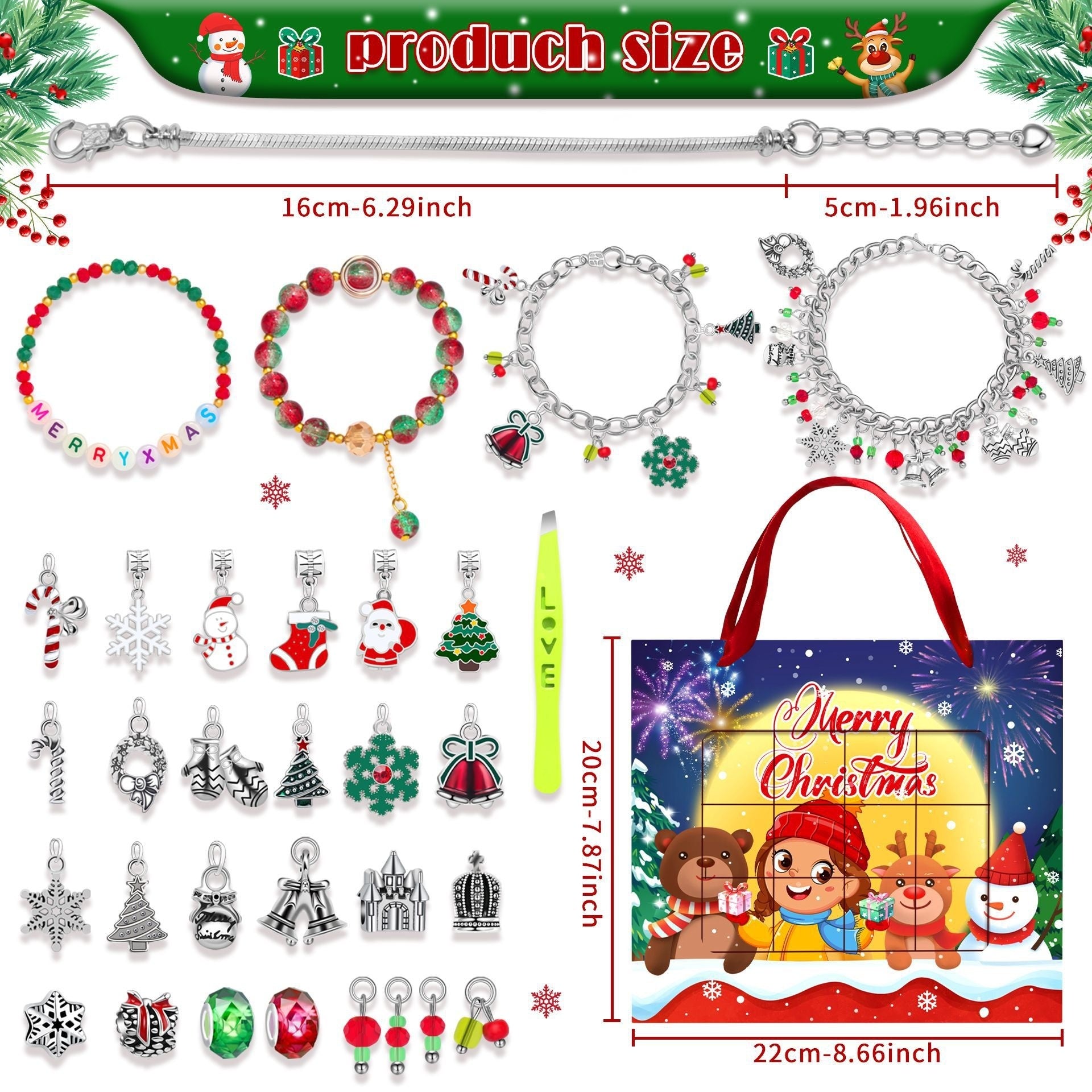 Festive Golden Christmas DIY Bracelet for Kids – Santa, Snowman & Holiday Charm Jewelry