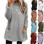 Cozy Women’s Fleece Pullover Sweater – Winter Warm Long Sleeve Plush Top with Pockets for Casual Comfort