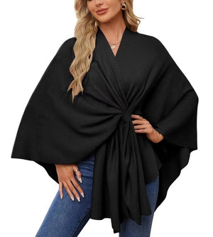 Loose V-Neck Shawl Cape Jacket – Cotton Batwing Sleeve Cardigan for Women, Casual Commuting Style, Multiple Colors