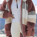 Women’s Cozy Plush Multicolor Hooded Jacket – Loose Fit, Soft & Stylish Winter Wear