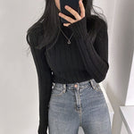 Half Turtleneck Knitted Sweater for Women – Warm Long Sleeve Slim Fit Pullover in Apricot, Black & Tawny
