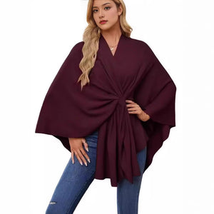 Loose V-Neck Shawl Cape Jacket – Cotton Batwing Sleeve Cardigan for Women, Casual Commuting Style, Multiple Colors