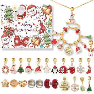 Festive Golden Christmas DIY Bracelet for Kids – Santa, Snowman & Holiday Charm Jewelry