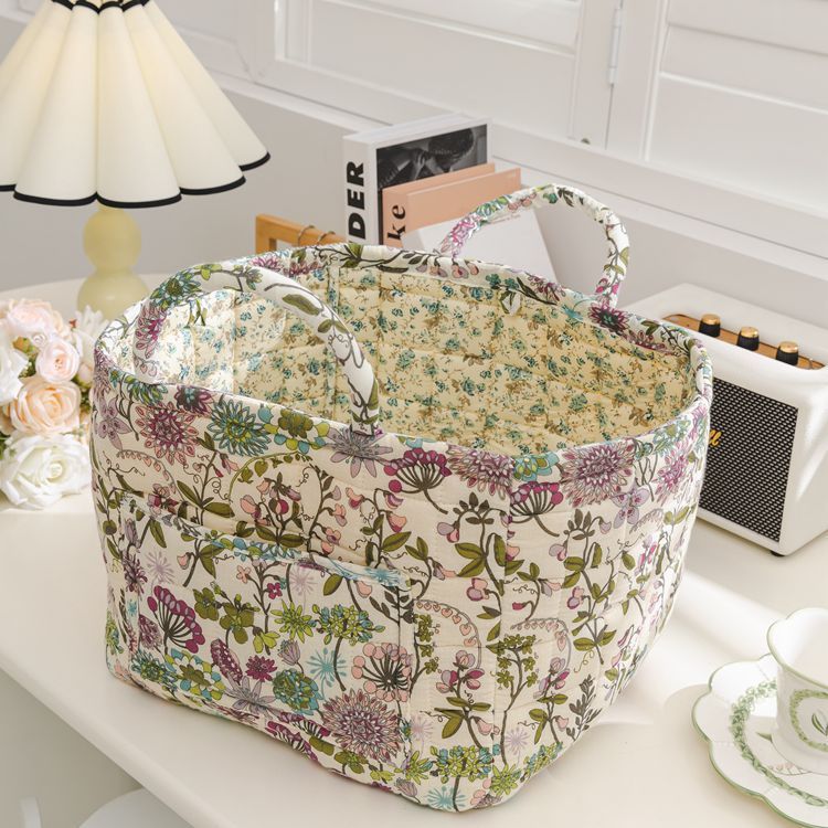 Stylish Floral Cotton Storage Basket – Pastoral Organizer for Home, Bedroom & Living Room