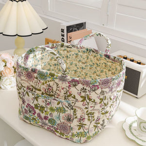 Stylish Floral Cotton Storage Basket – Pastoral Organizer for Home, Bedroom & Living Room